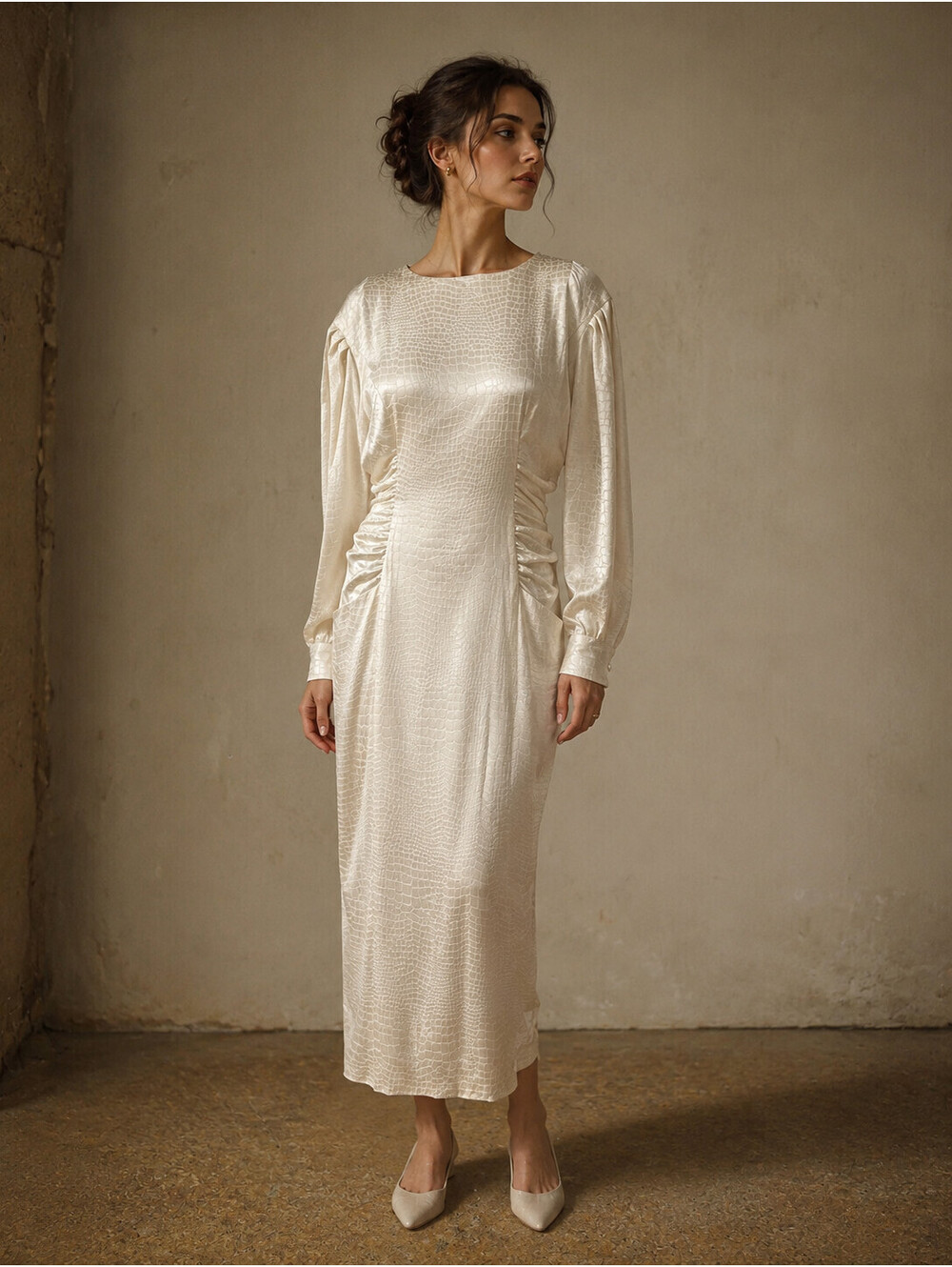 Vintage Ungaro couture Wedding  White 100% Silk Dress Size US 6/ IT 42